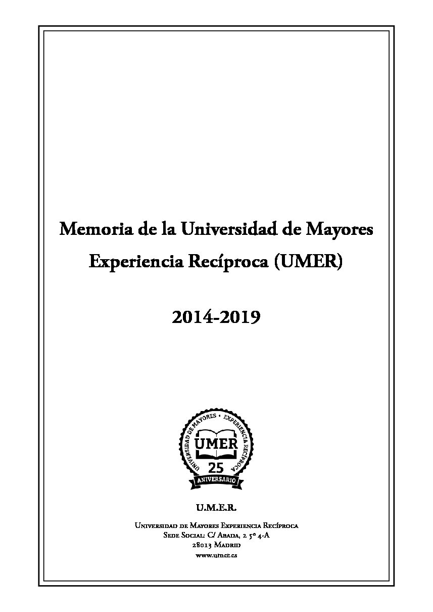 Nº 114 – «Memoria de la Universidad de Mayores Experiencia Recíproca (UMER). 2014-2019»